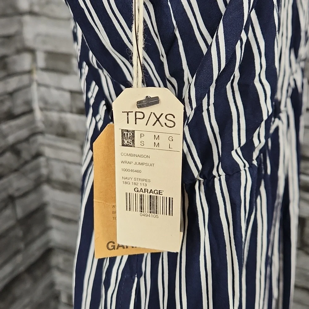 Garage Navy Blue Striped Wrap Jumpsuit - Picture 9 of 10